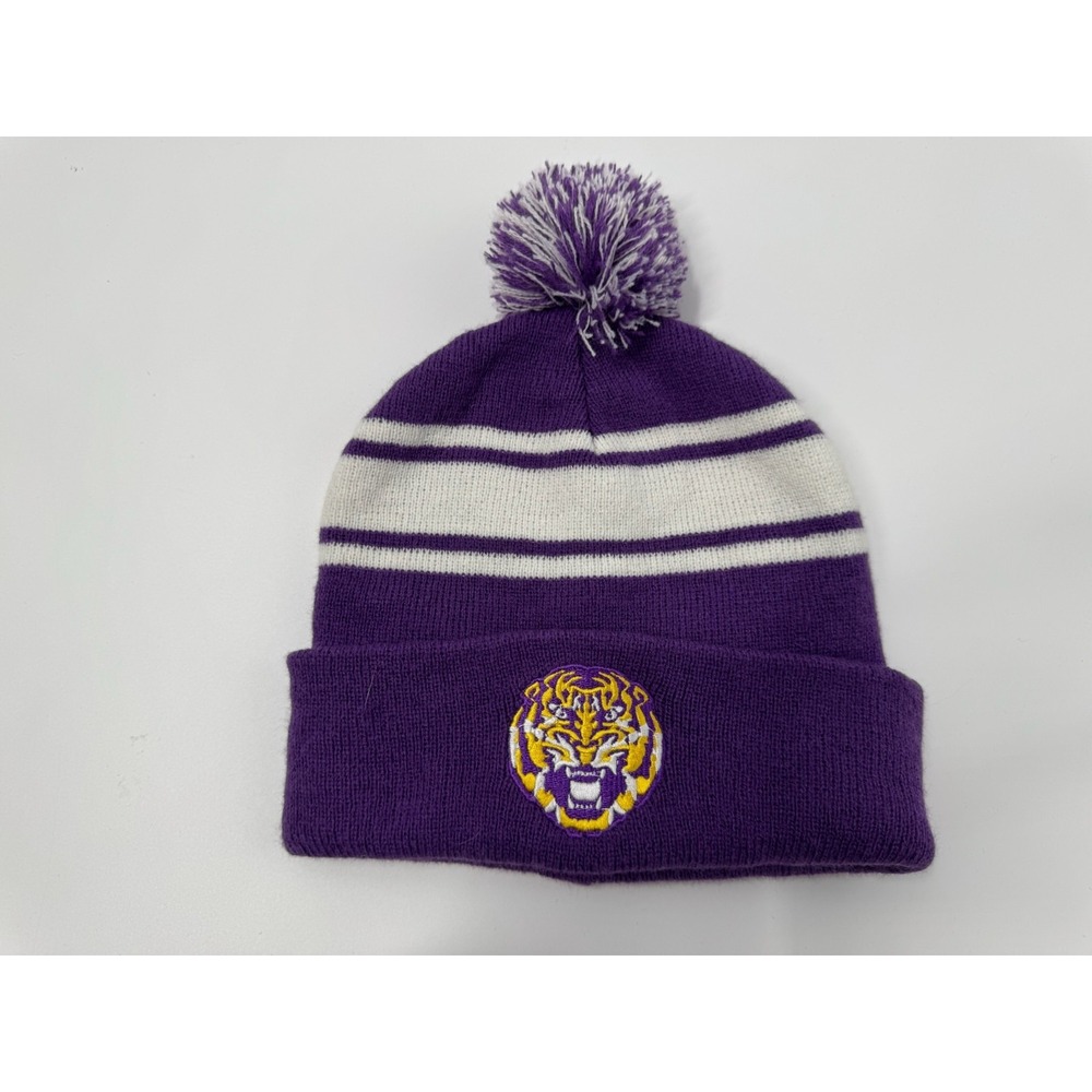 LSU Tigers Beanie Winter Hat Purple Pom Knit NCAA Football Cold Weather